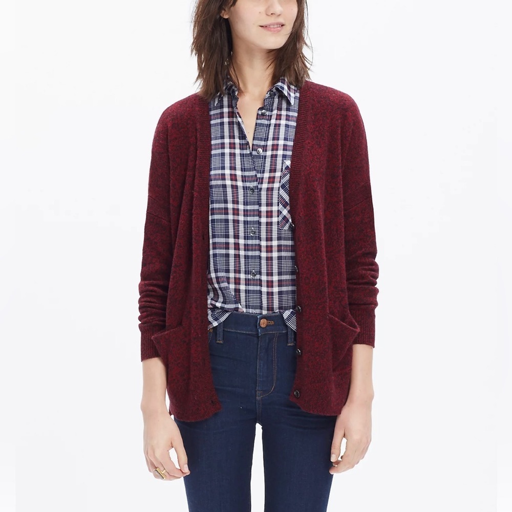 Madewell Landscape Button Front Cardigan Sweater Maroon Burgundy Size M